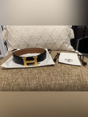 ⭐️ Authentic HERMES H Leather Reversible Belt Size 85 W/ Dust Bags ⭐️